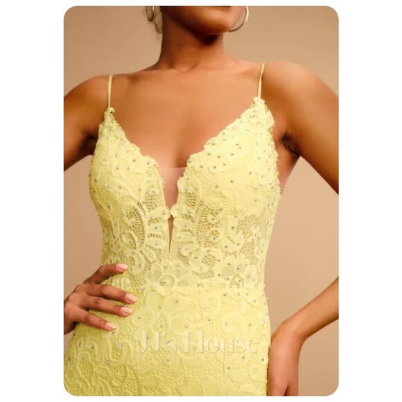 JJ’s House Yevgenia Lace Maxi Prom Leg Slit Dress 268672 Smokey sz 0 - Picture 3 of 9